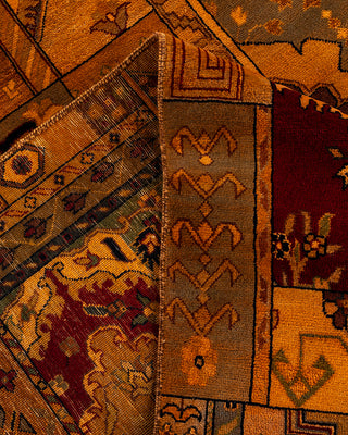 Contemporary Vibrance Hand Knotted Patchwork Wool Orange Area Rug 8' 10" x 12' 0"