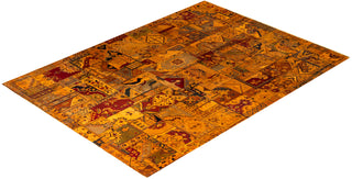 Contemporary Vibrance Hand Knotted Patchwork Wool Orange Area Rug 8' 10" x 12' 0"