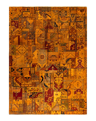 Contemporary Vibrance Hand Knotted Patchwork Wool Orange Area Rug 8' 10" x 12' 0"