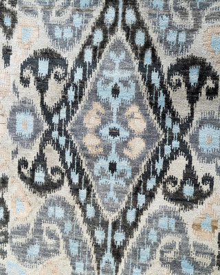 Traditional Ikat Hand Knotted Floral Silk & Wool Blend Beige Area Rug 8' 0" x 10' 6"