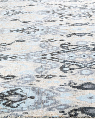 Traditional Ikat Hand Knotted Floral Silk & Wool Blend Beige Area Rug 8' 0" x 10' 6"