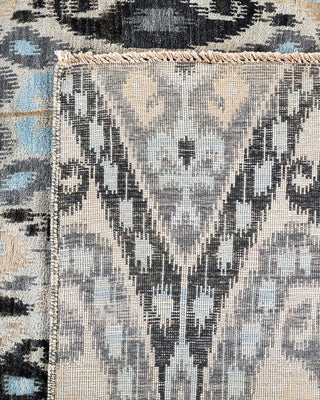 Traditional Ikat Hand Knotted Floral Silk & Wool Blend Beige Area Rug 8' 0" x 10' 6"
