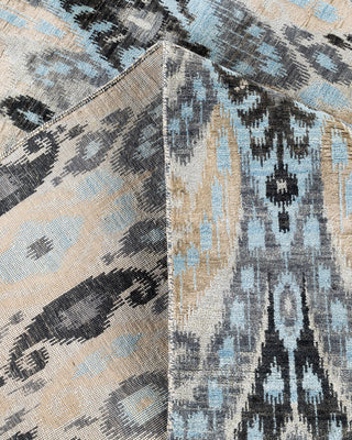 Traditional Ikat Hand Knotted Floral Silk & Wool Blend Beige Area Rug 8' 0" x 10' 6"