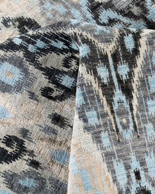 Traditional Ikat Hand Knotted Floral Silk & Wool Blend Beige Area Rug 8' 0" x 10' 6"