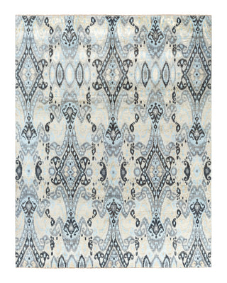Traditional Ikat Hand Knotted Floral Silk & Wool Blend Beige Area Rug 8' 0" x 10' 6"