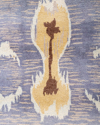 Traditional Ikat Hand Knotted Floral Wool Purple Area Rug 9' 1" x 12' 0"