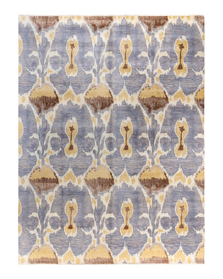Traditional Ikat Hand Knotted Floral Wool Purple Area Rug 9' 1" x 12' 0"
