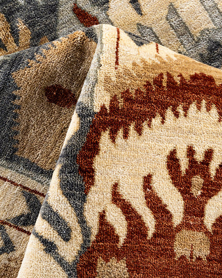 Traditional Ikat Hand Knotted Floral Wool Gray Area Rug 8' 0" x 10' 0"