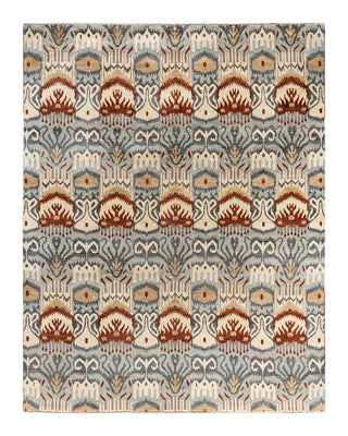 Traditional Ikat Hand Knotted Floral Wool Gray Area Rug 8' 0" x 10' 0"