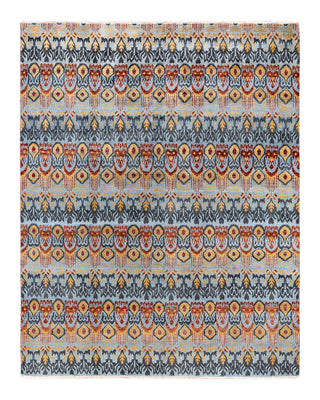 Traditional Ikat Hand Knotted Floral Wool Gray Area Rug 8' 0" x 10' 2"