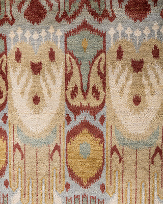 Traditional Ikat Hand Knotted Floral Wool Gray Area Rug 8' 2" x 9' 10"