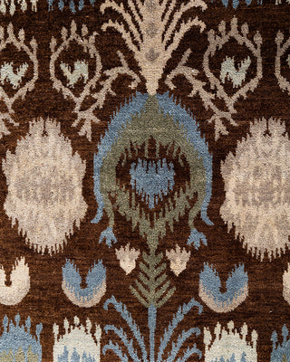 Traditional Ikat Hand Knotted Floral Wool Brown Area Rug 8' 1" x 10' 0"