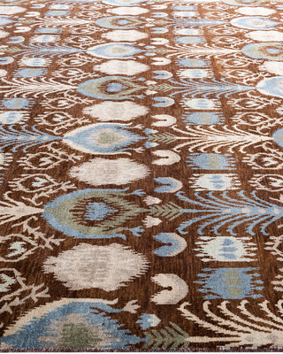 Traditional Ikat Hand Knotted Floral Wool Brown Area Rug 8' 1" x 10' 0"