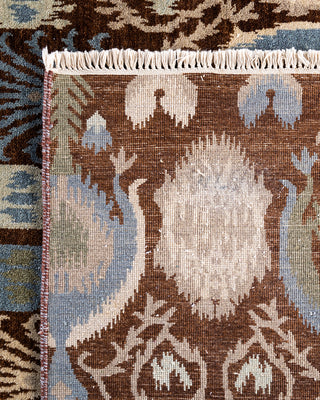 Traditional Ikat Hand Knotted Floral Wool Brown Area Rug 8' 1" x 10' 0"