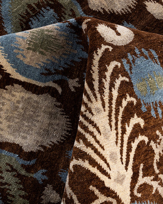 Traditional Ikat Hand Knotted Floral Wool Brown Area Rug 8' 1" x 10' 0"