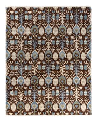 Traditional Ikat Hand Knotted Floral Wool Brown Area Rug 8' 1" x 10' 0"