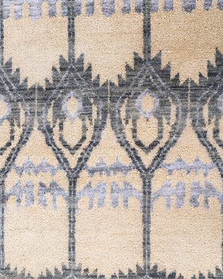 Traditional Ikat Hand Knotted Floral Silk & Wool Blend Ivory Area Rug 9' 0" x 12' 0"