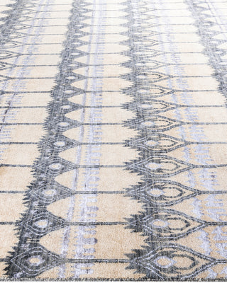 Traditional Ikat Hand Knotted Floral Silk & Wool Blend Ivory Area Rug 9' 0" x 12' 0"