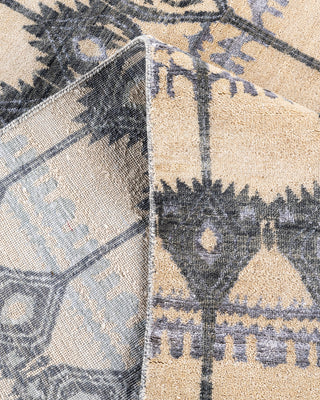 Traditional Ikat Hand Knotted Floral Silk & Wool Blend Ivory Area Rug 9' 0" x 12' 0"