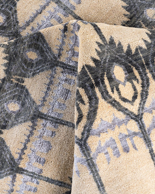 Traditional Ikat Hand Knotted Floral Silk & Wool Blend Ivory Area Rug 9' 0" x 12' 0"