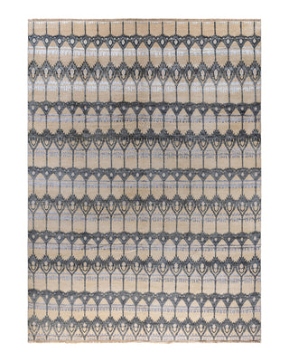 Traditional Ikat Hand Knotted Floral Silk & Wool Blend Ivory Area Rug 9' 0" x 12' 0"