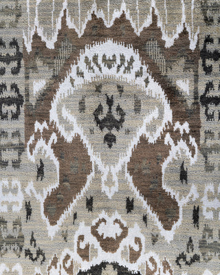 Traditional Ikat Hand Knotted Abstract Silk & Wool Blend Brown Area Rug 8' 10" x 12' 1"
