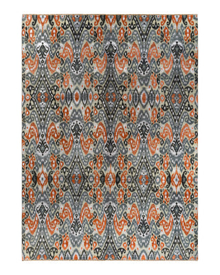Traditional Ikat Hand Knotted Floral Silk & Wool Blend Gray Area Rug 9' 1" x 12' 4"