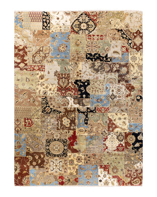 Traditional Patchwork Hand Knotted Patchwork Wool Brown Area Rug 9' 2" x 12' 3"