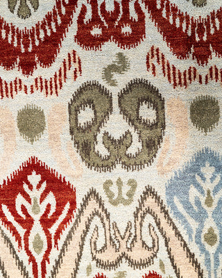 Traditional Ikat Hand Knotted Floral Wool Green Area Rug 8' 2" x 10' 1"