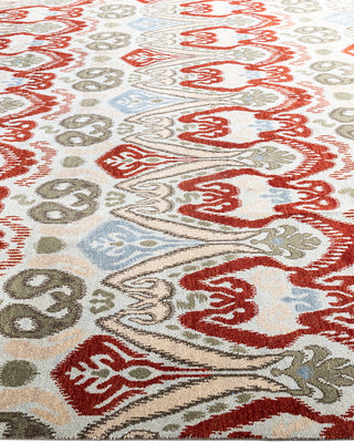 Traditional Ikat Hand Knotted Floral Wool Green Area Rug 8' 2" x 10' 1"