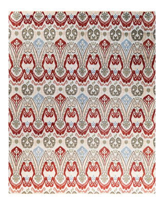 Traditional Ikat Hand Knotted Floral Wool Green Area Rug 8' 2" x 10' 1"