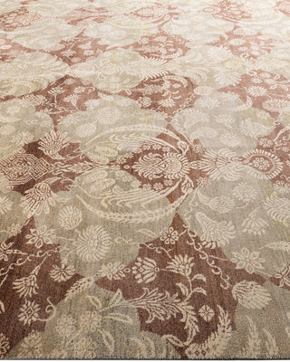 Traditional Ikat Hand Knotted Floral Wool Brown Area Rug 9' 2" x 12' 4"