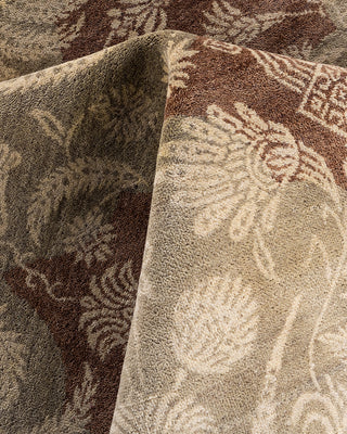 Traditional Ikat Hand Knotted Floral Wool Brown Area Rug 9' 2" x 12' 4"