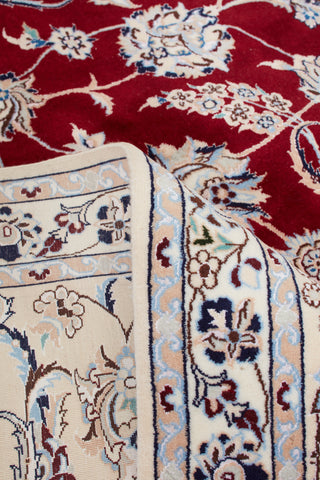 Authentic Persian Nain Hand Knotted Wool Silk Blend Ivory Area Rug 8' 8" x 11' 9"