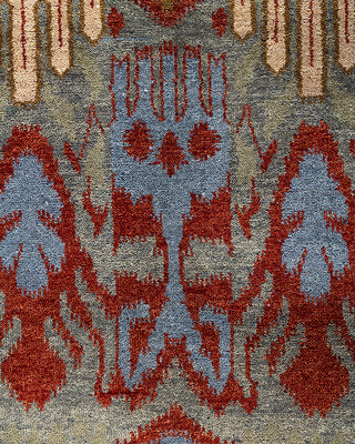 Traditional Ikat Hand Knotted Floral Wool Gray Area Rug 9' 2" x 12' 3"
