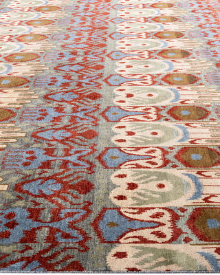 Traditional Ikat Hand Knotted Floral Wool Gray Area Rug 9' 2" x 12' 3"