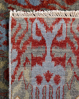 Traditional Ikat Hand Knotted Floral Wool Gray Area Rug 9' 2" x 12' 3"