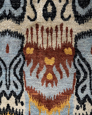 Traditional Ikat Hand Knotted Floral Wool Beige Area Rug 8' 2" x 10' 1"