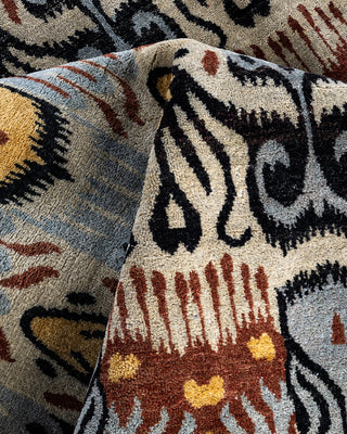 Traditional Ikat Hand Knotted Floral Wool Beige Area Rug 8' 2" x 10' 1"