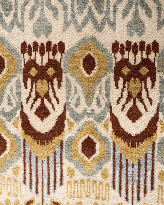 Traditional Ikat Hand Knotted Floral Wool Beige Area Rug 8' 0" x 10' 4"