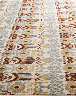 Traditional Ikat Hand Knotted Floral Wool Beige Area Rug 8' 0" x 10' 4"