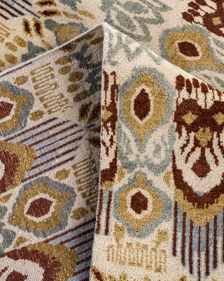 Traditional Ikat Hand Knotted Floral Wool Beige Area Rug 8' 0" x 10' 4"