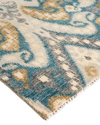 Traditional Ikat Hand Knotted Floral Wool Teal Area Rug 9' 1" x 12' 1"