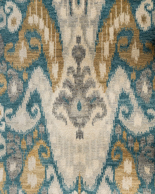 Traditional Ikat Hand Knotted Floral Wool Teal Area Rug 9' 1" x 12' 1"