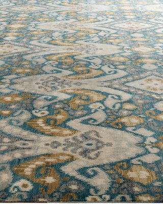 Traditional Ikat Hand Knotted Floral Wool Teal Area Rug 9' 1" x 12' 1"