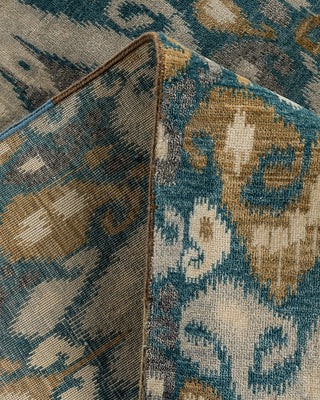 Traditional Ikat Hand Knotted Floral Wool Teal Area Rug 9' 1" x 12' 1"