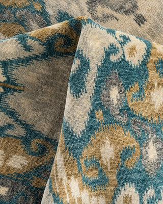 Traditional Ikat Hand Knotted Floral Wool Teal Area Rug 9' 1" x 12' 1"