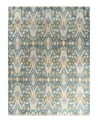 Traditional Ikat Hand Knotted Floral Wool Teal Area Rug 9' 1" x 12' 1"