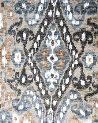 Traditional Ikat Hand Knotted Floral Silk & Wool Blend Gray Area Rug 8' 10" x 12' 1"