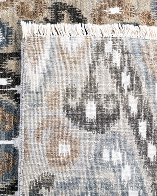 Traditional Ikat Hand Knotted Floral Silk & Wool Blend Gray Area Rug 8' 10" x 12' 1"